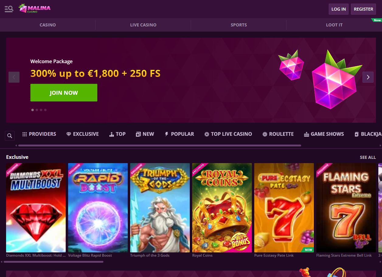 MalinaCasino bonus choice during registration