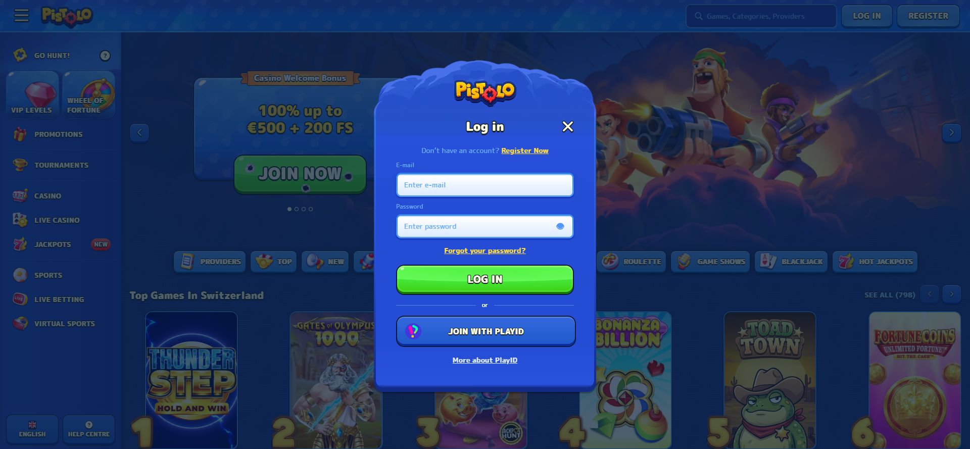 Pistolo login window with password recovery