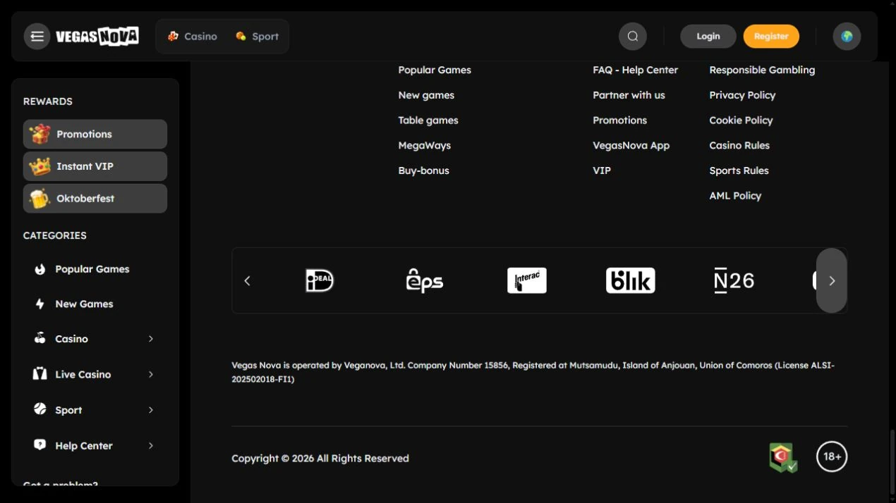 VegasNova public payment methods