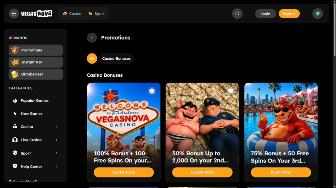 VegasNova promotions page